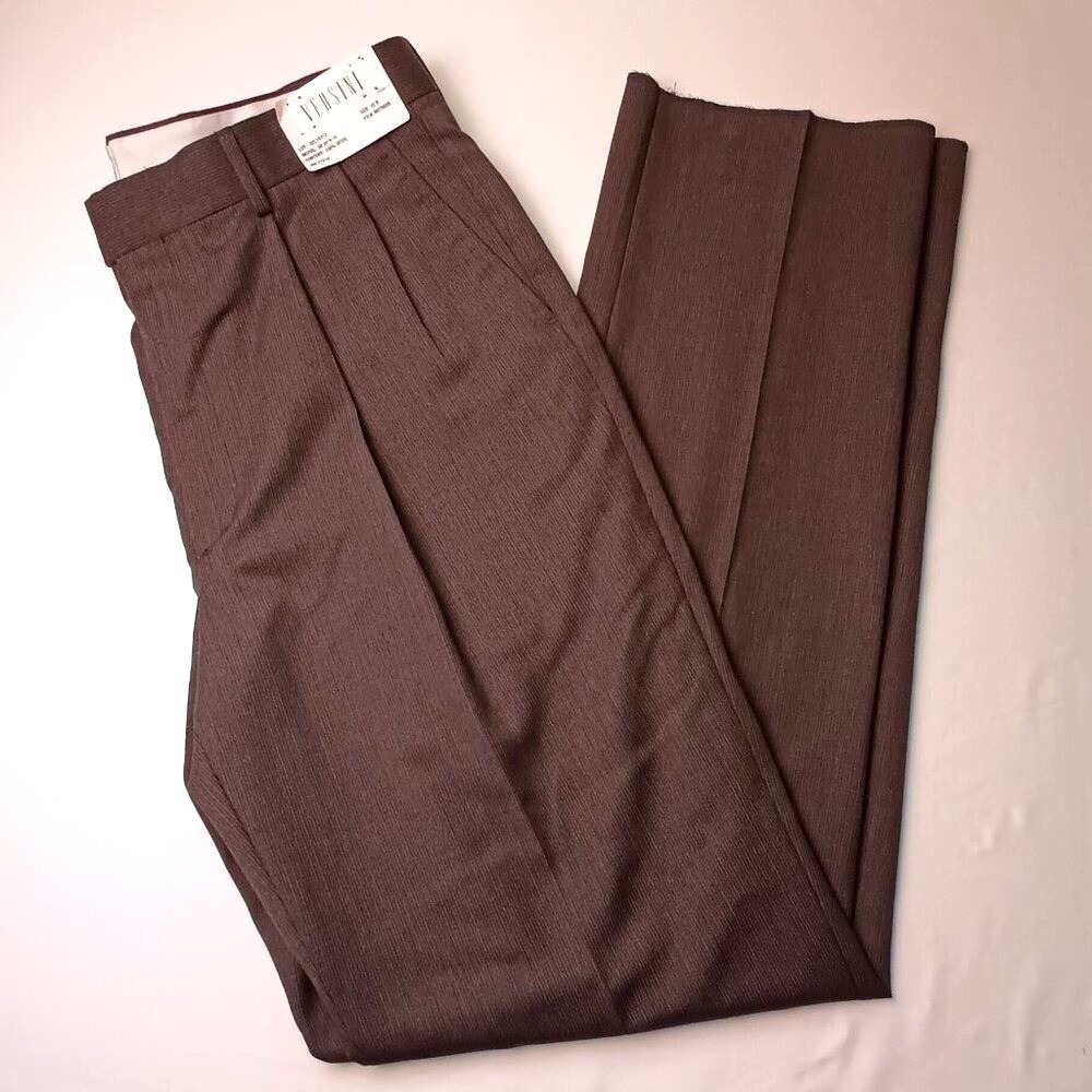 Versini Mens Pleated 100% Wool Dress Pants Size 36 Regular Dark Brown Tailored
